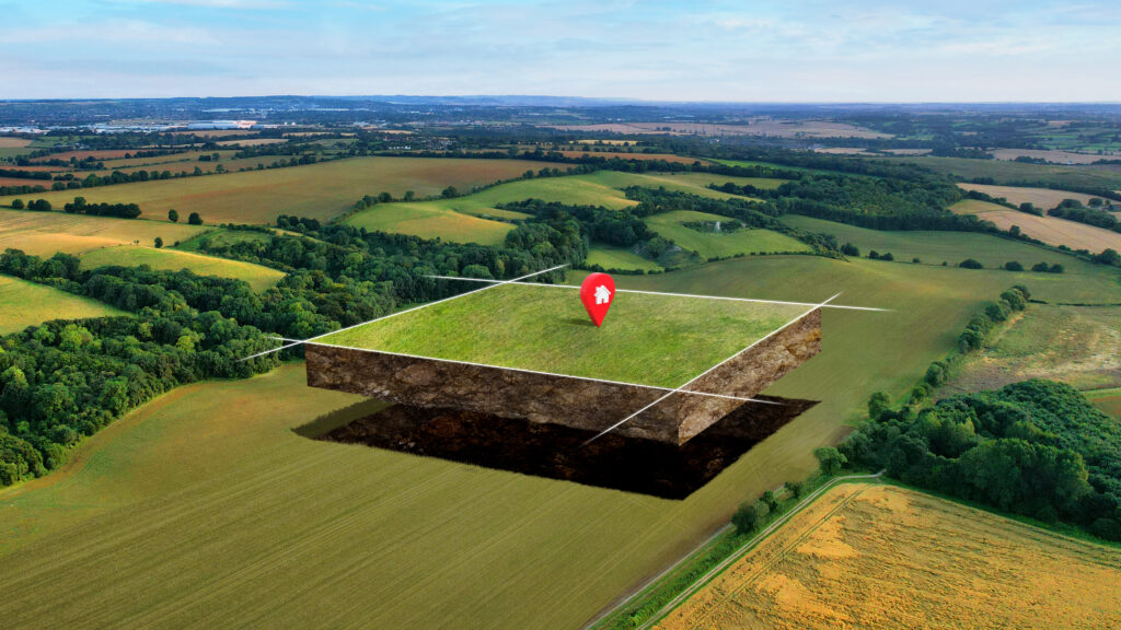 símbolo de localização em cima de um pedaço de terra